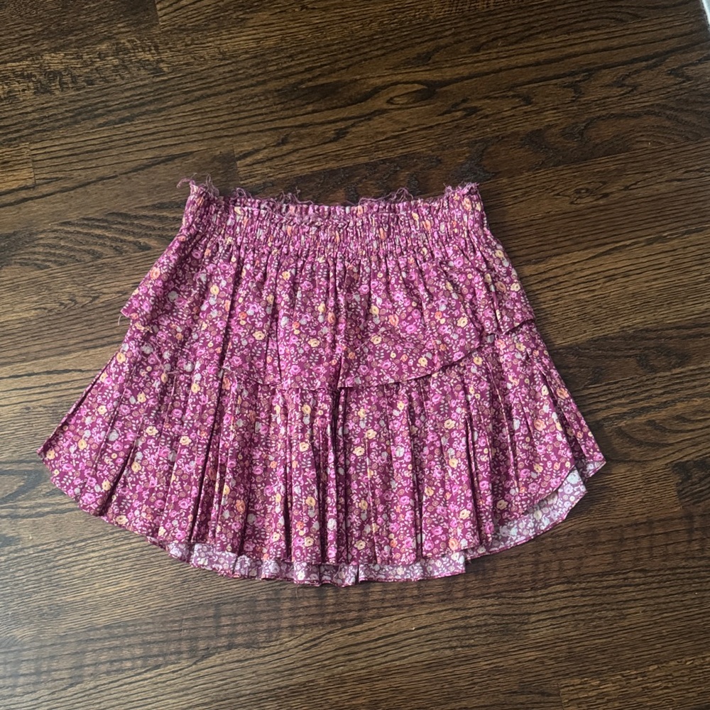 LoveShackFancy Purple Floral A-Line Skirt